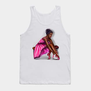 ballerina getting ready to dance, lacing her ballet shoes - brown skin ballerina. Top 10 Best ballerina gifts. Top 10 gifts for black women Tank Top